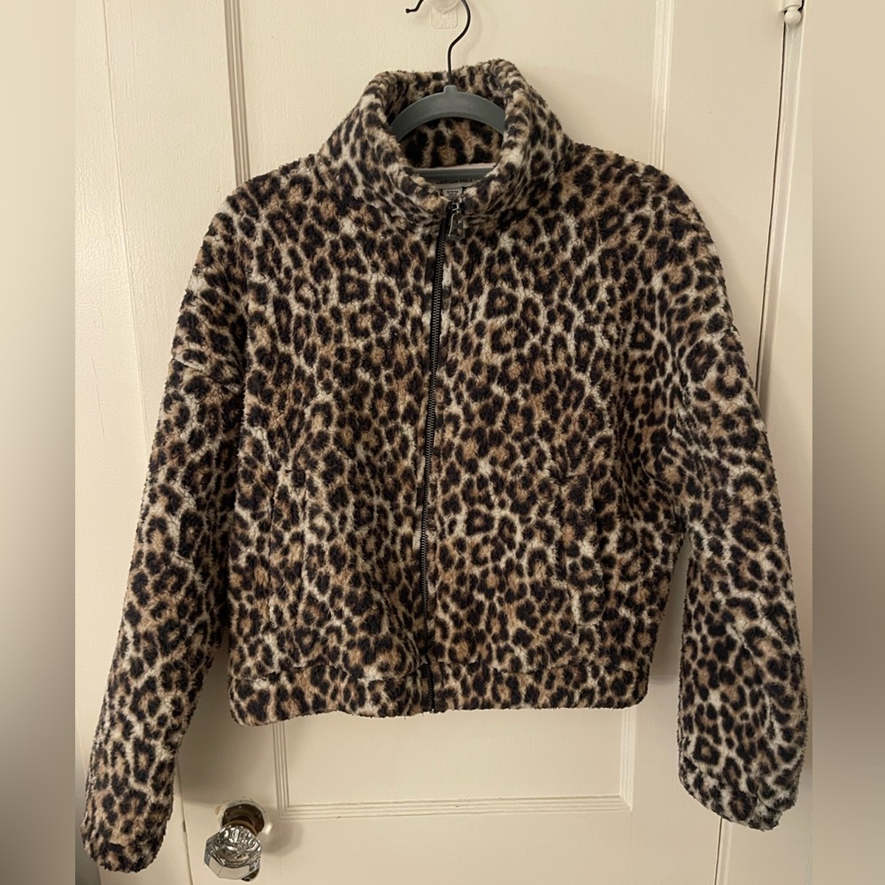 American Eagle Cropped Leopard Print Jacket - image 1